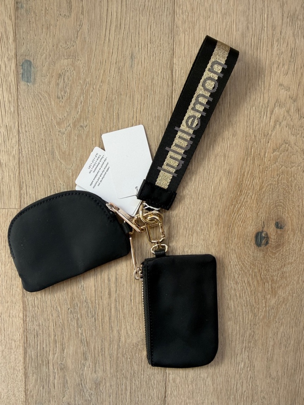 NWT dual pouch wristlet *wordmark black/goldwhite opal lululemon - Picture 6 of 14